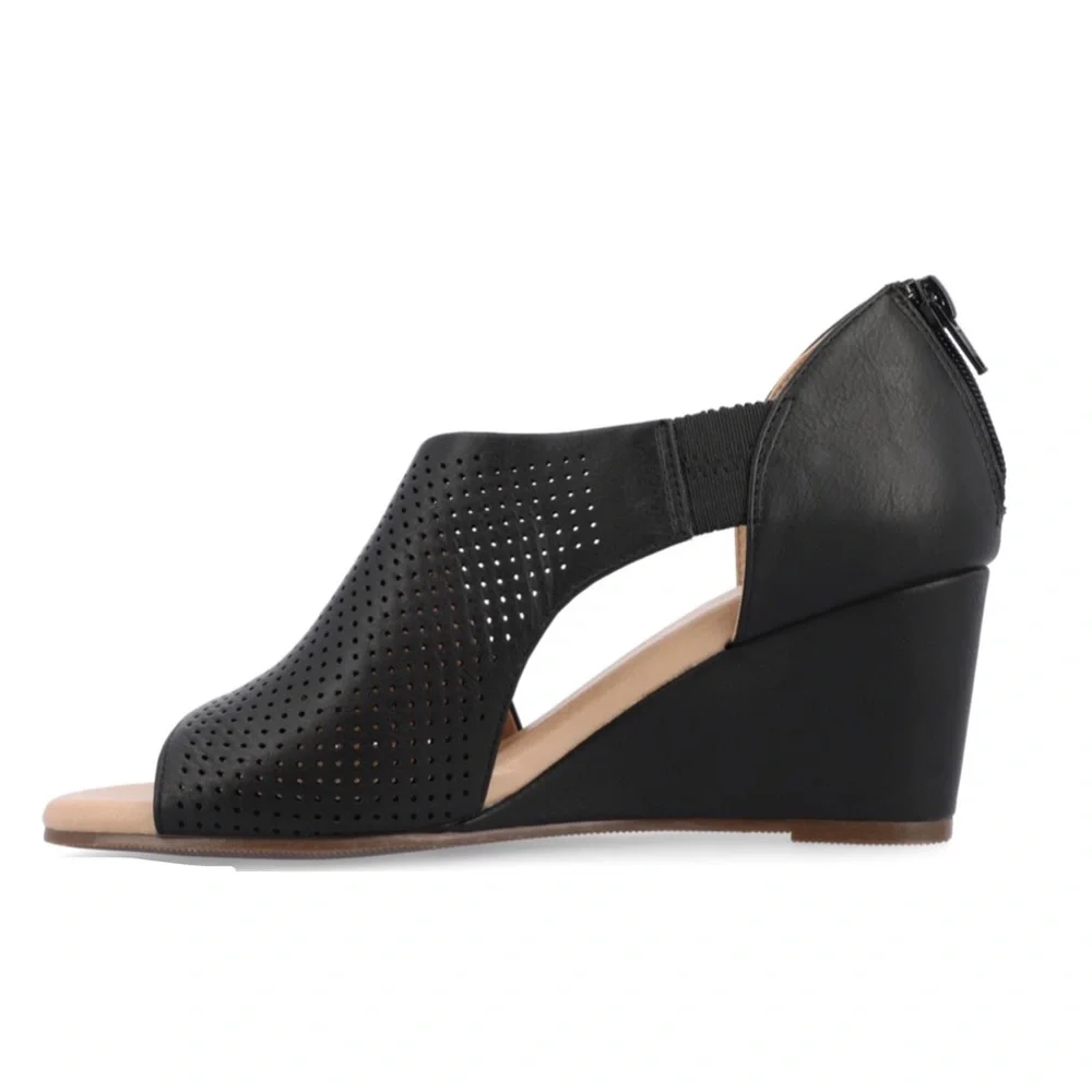 Journee Collection Aretha Black Open Toe Wedge Size 7 WD